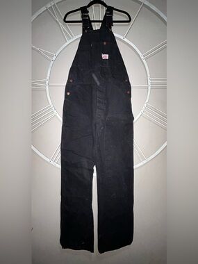 Round House Double Knee Black Denim Duck Bib Overalls with Utility Pockets 34x34